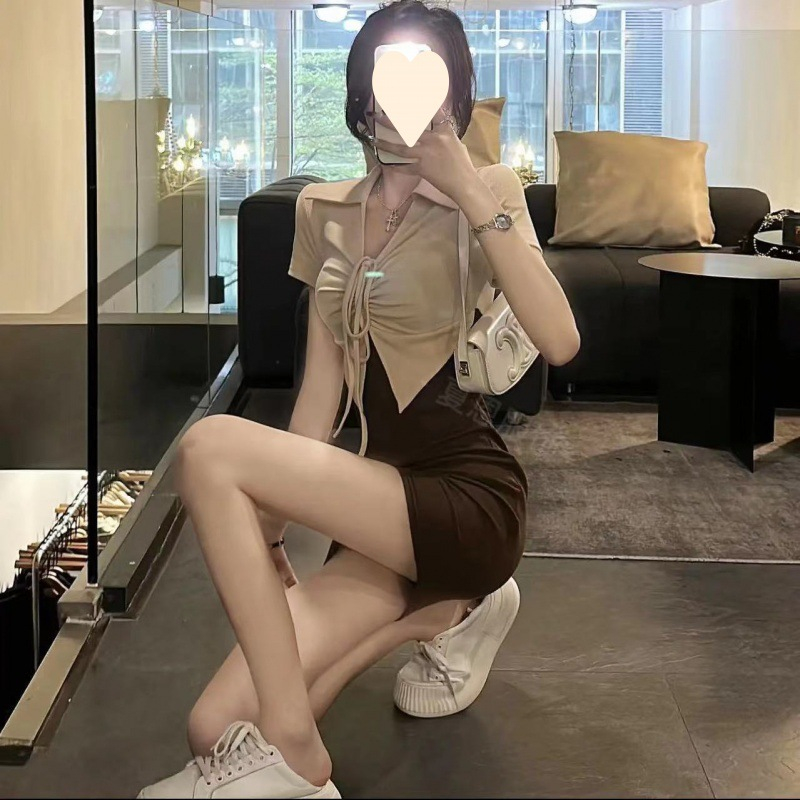 Đầm thun giả 2 mảnh ôm body rút dây