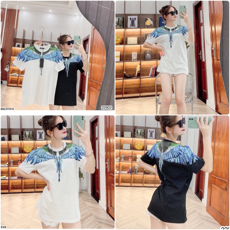 Áo Phông burlon full mẫu Nam Nữ In Họa Tiết Cánh Công Quanh Cổ Chất Liệu Cotton Thấm Hút Mô Hôi 2023