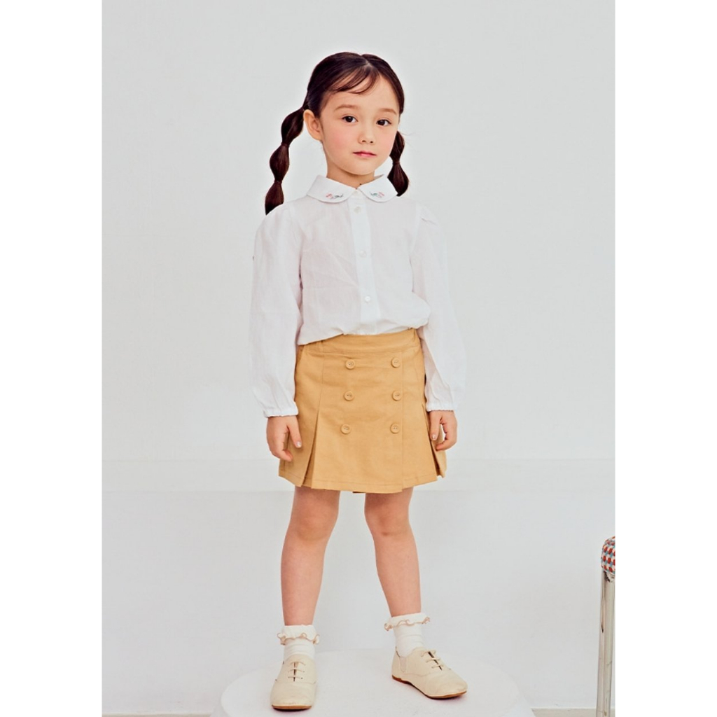 Áo sơ mi trắng xuất Hàn cổ sen cho bé gái ATO011