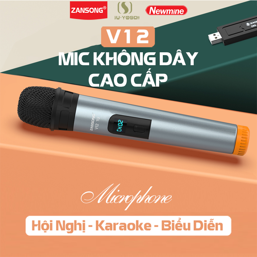 Micro Không Dây Karaoke Cao Cấp Đa Năng V12 UHF - chuyên cho loa kéo, amply, loa bluetooth jack 3.5 - 6.35mm