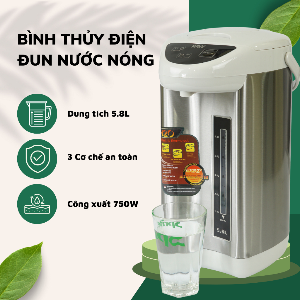 Bình Thủy Điện Đun Nước Nóng Chính Hãng KAW Công Suất 750W Đa Năng Dung Tích 5.8L | BigBuy360 - bigbuy360.vn