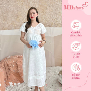 Váy bầu đầm bầu maxi cổ tim thanh lịch, trang nhã cho mẹ bầu - MD Home