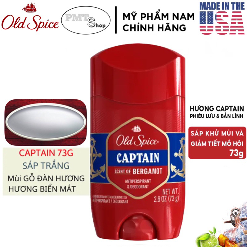 Lăn Sáp khử mùi Old Spice Captain 73g (sáp trắng) Red Collection Made in USA