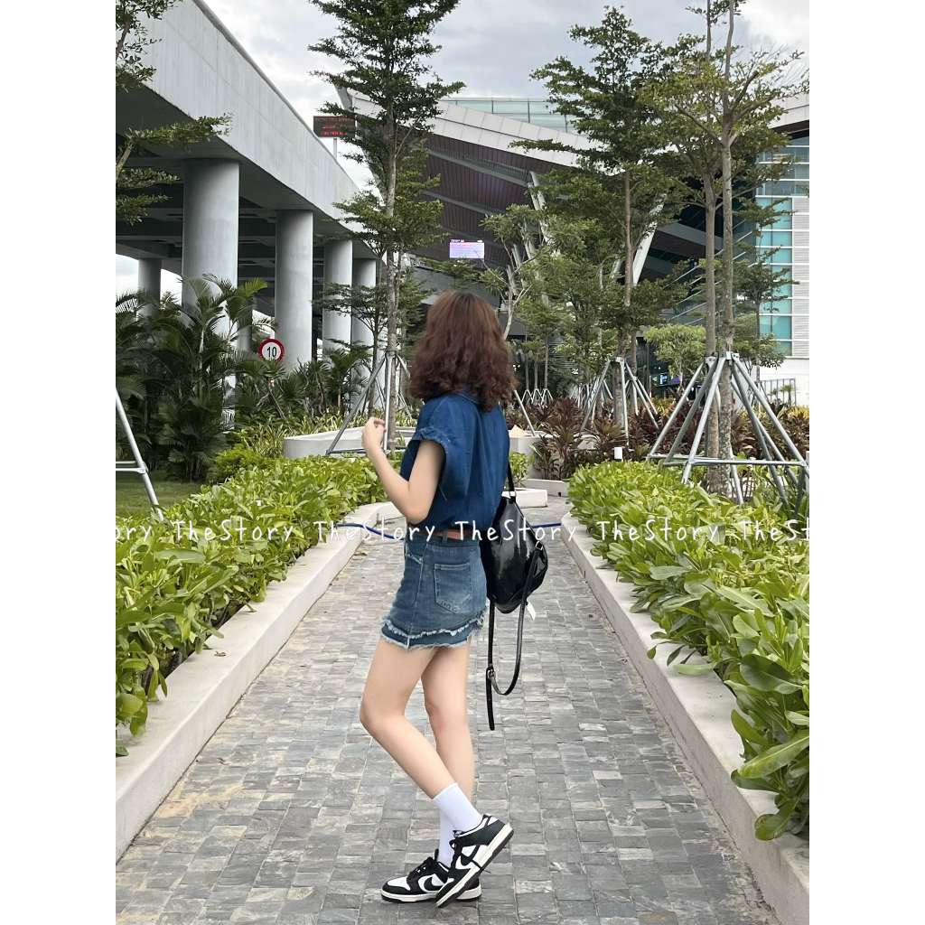 Áo sơ mi denim tay bèo  A3141