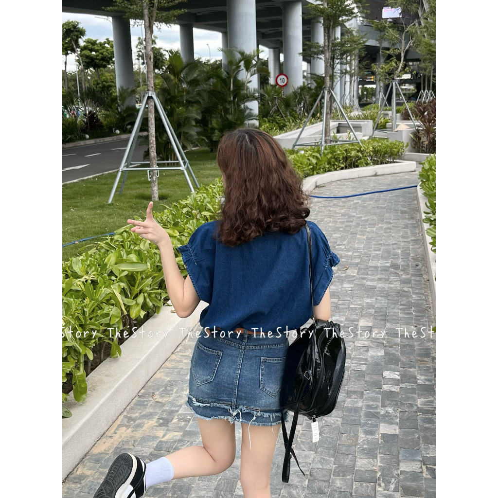 Áo sơ mi denim tay bèo  A3141