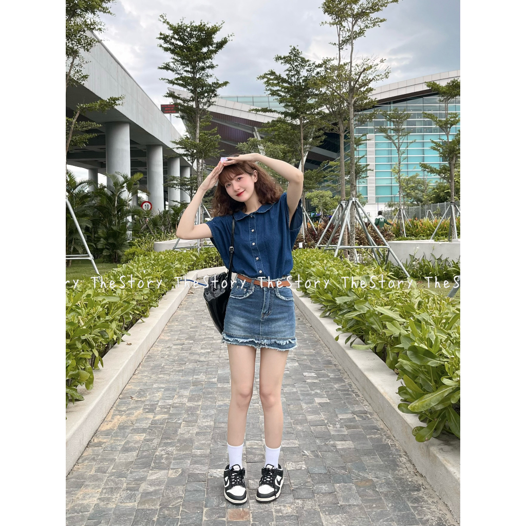 Áo sơ mi denim tay bèo  A3141