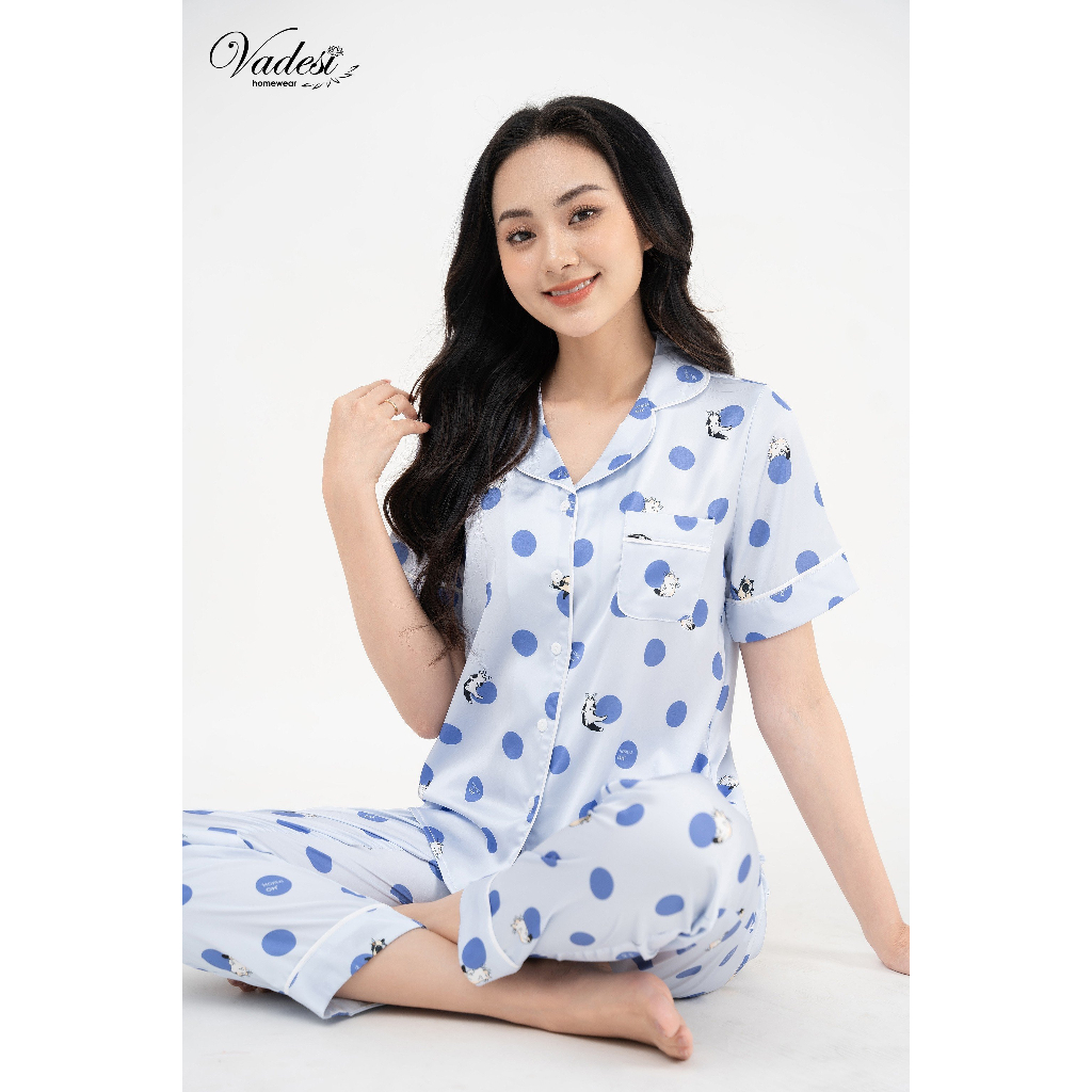 Đồ Bộ Mặc Nhà Pijama VADESI Quần Dài Áo Cộc Lụa Latin Cao Cấp Thoáng Nhẹ Mát Mềm