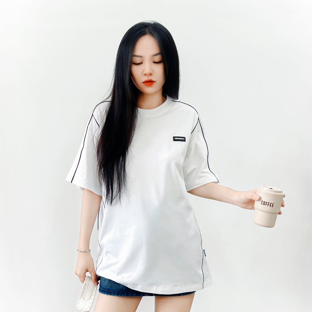 Áo thun Vergency nam nữ 013 Line/ Gray, white