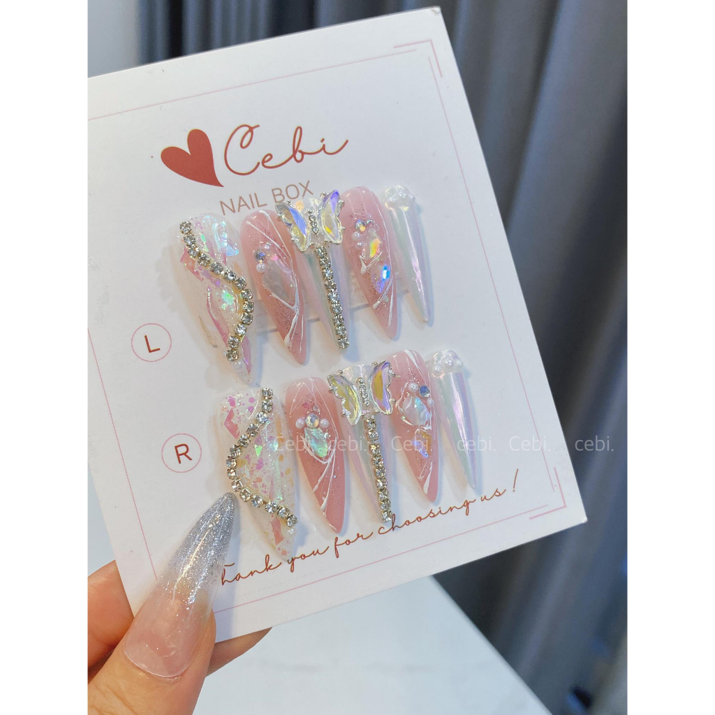 Móng úp thiết kế c601 ánh trai nhũ vẩy cá form nhọn sang chảnh đi tiệc, cô dâu cebi.nailbox