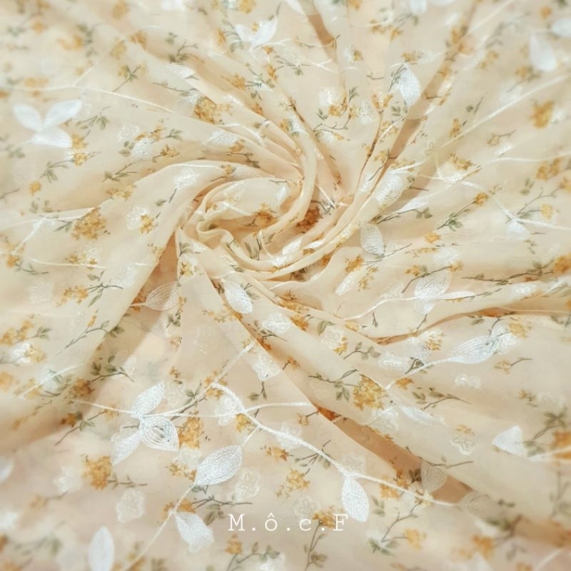Vải voan chiffon thêu hoa