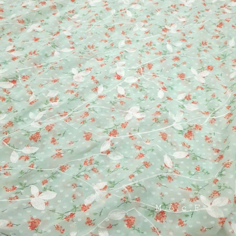 Vải voan chiffon thêu hoa