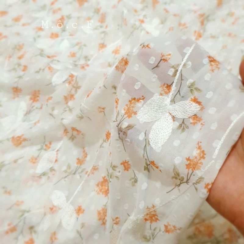 Vải voan chiffon thêu hoa