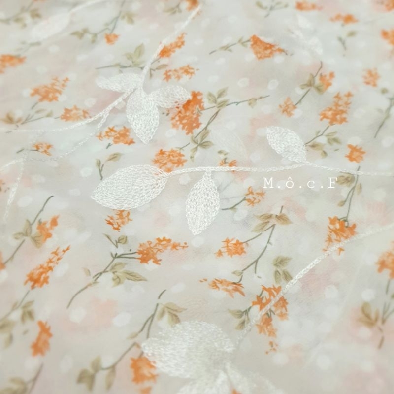 Vải voan chiffon thêu hoa