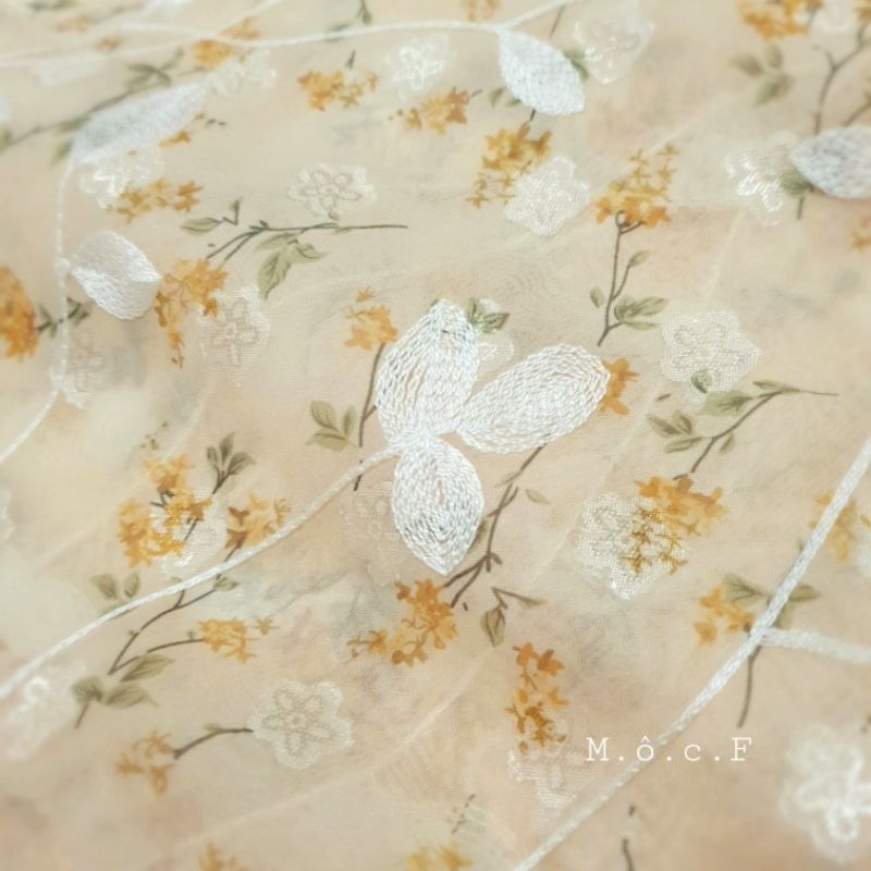 Vải voan chiffon thêu hoa