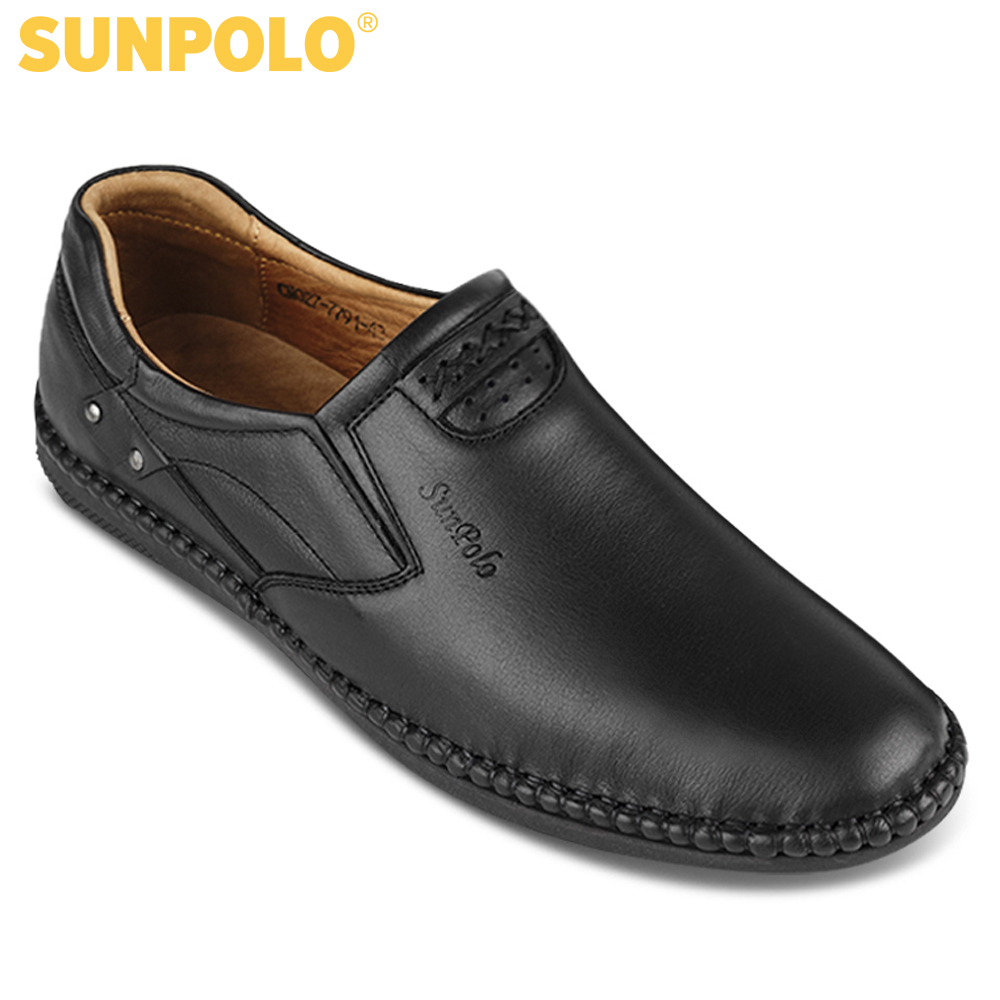 Giày lười nam Da bò cao cấp SUNPOLO giày mọi đi làm công sở, đi chơi SU027DN - Có Big size