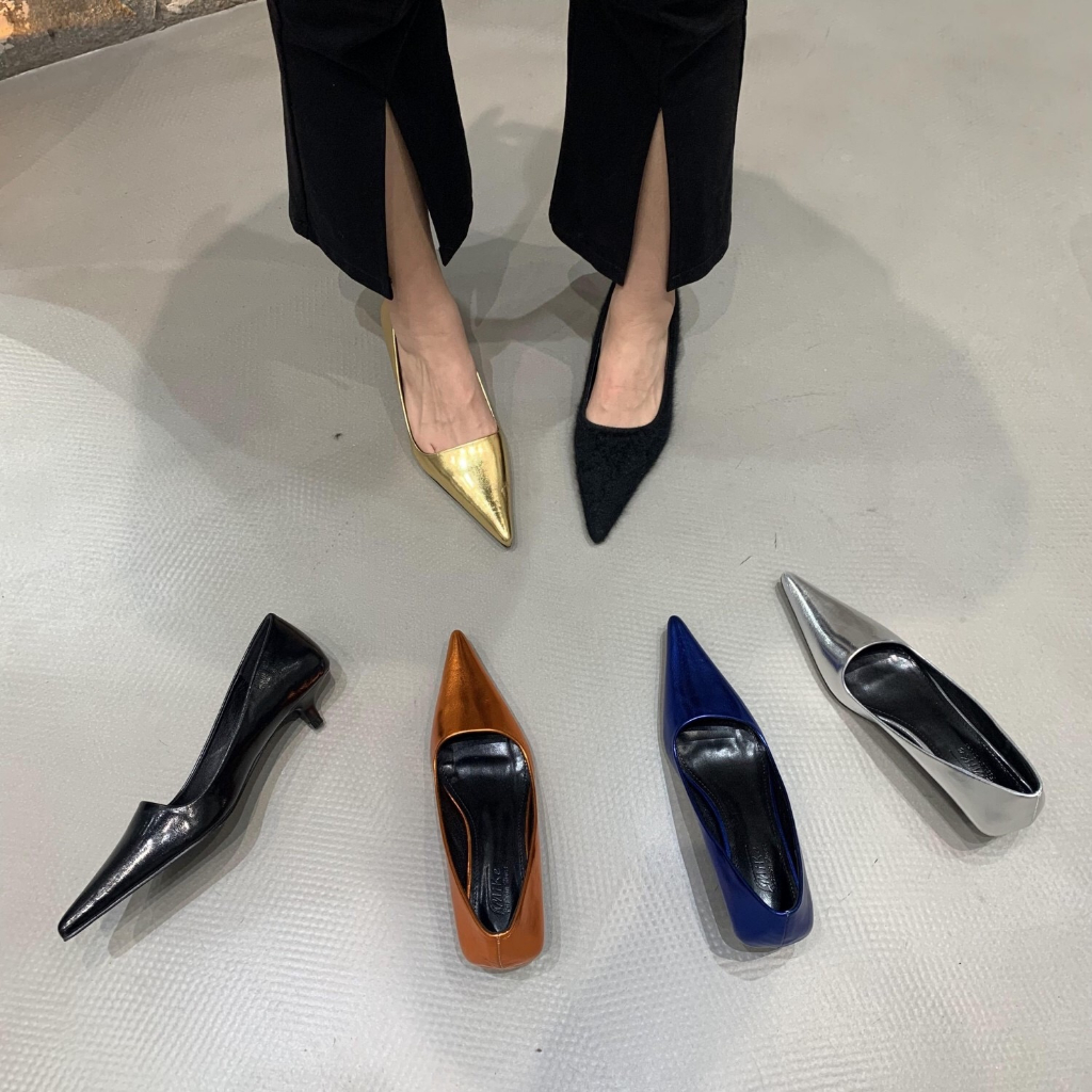 S027 Giày da nữ mũi nhọn đế thấp 2 phân thanh lịch thời trang cho nữ 2023