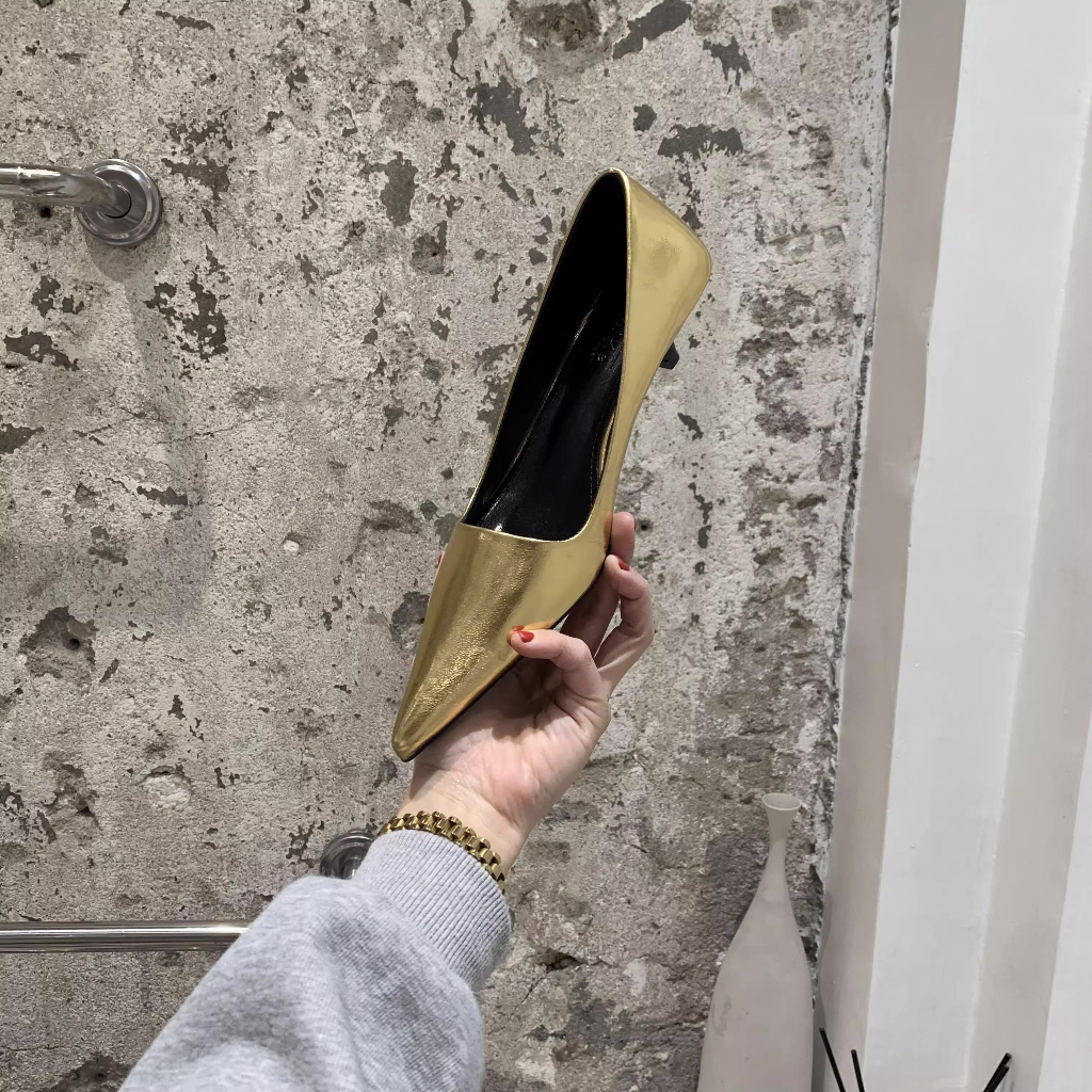 S027 Giày da nữ mũi nhọn đế thấp 2 phân thanh lịch thời trang cho nữ 2023