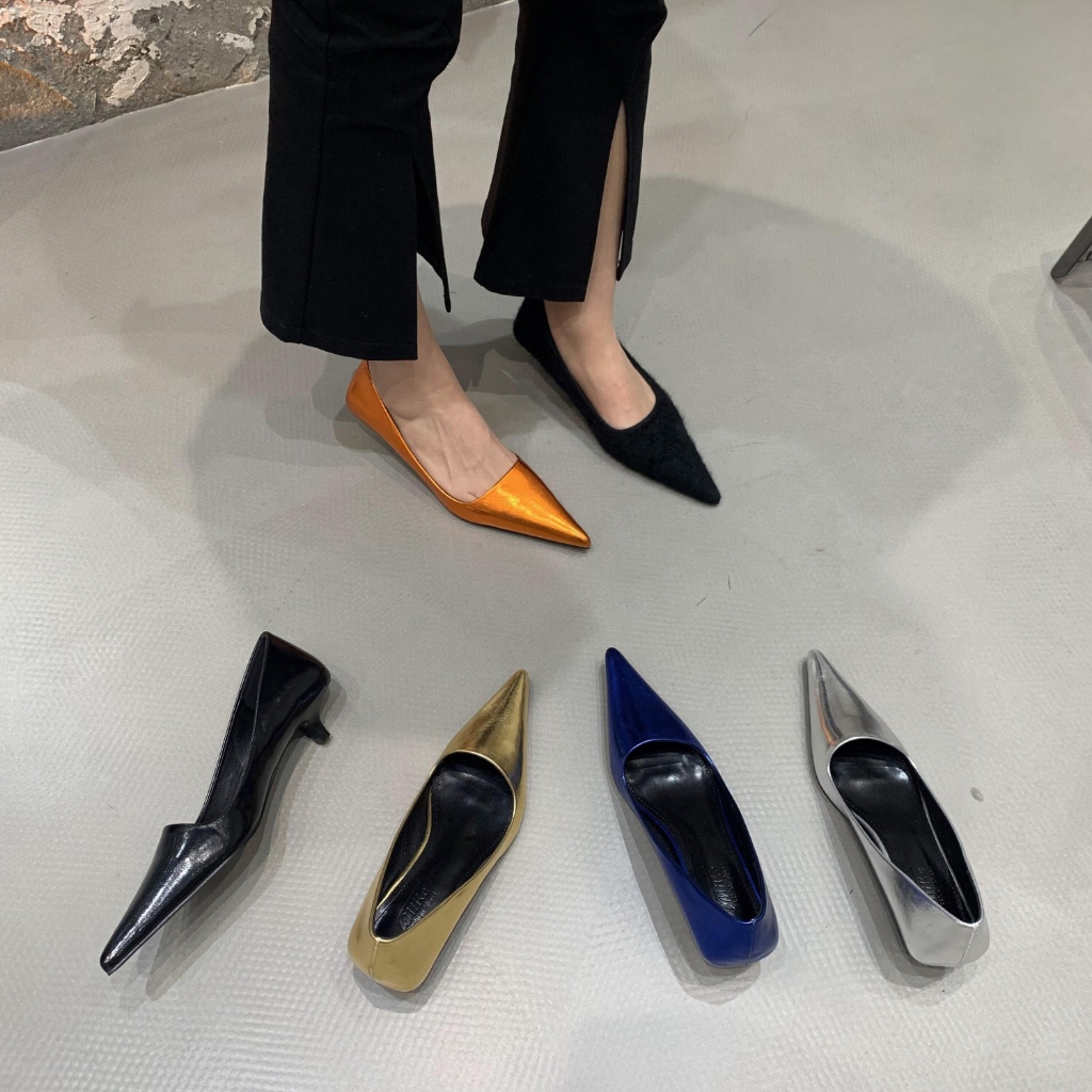 S027 Giày da nữ mũi nhọn đế thấp 2 phân thanh lịch thời trang cho nữ 2023