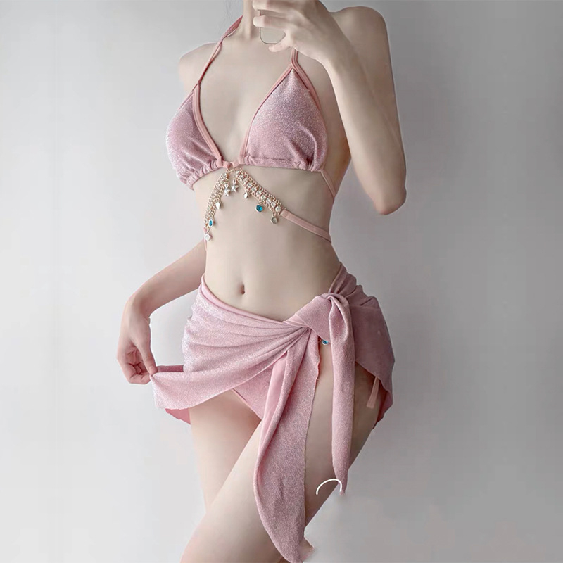 SET BIKINI 3 MẢNH VẢI NHŨ ĐÍNH ĐÁ KÈM KHĂN QUẤN