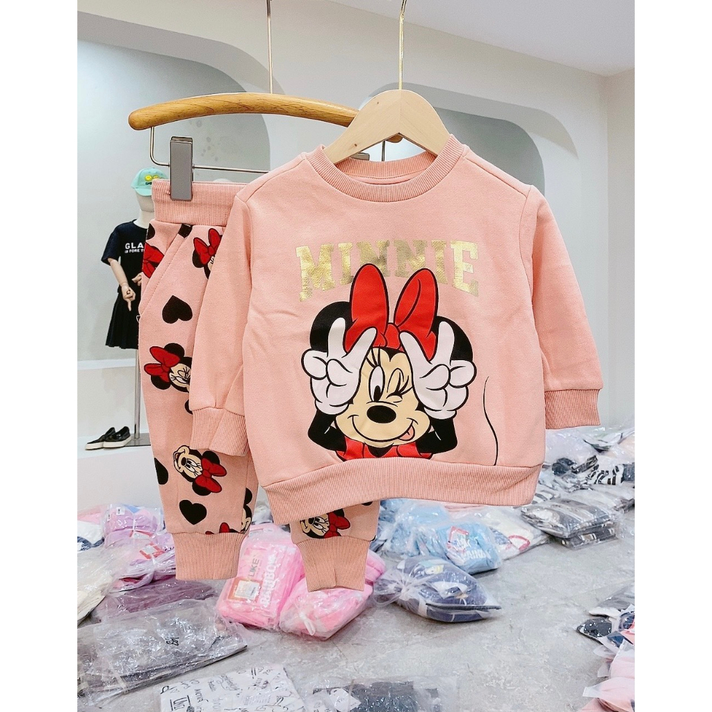 BD2301 Bộ nỉ bông bé gái hồng Disney Minnie (9-25kg)