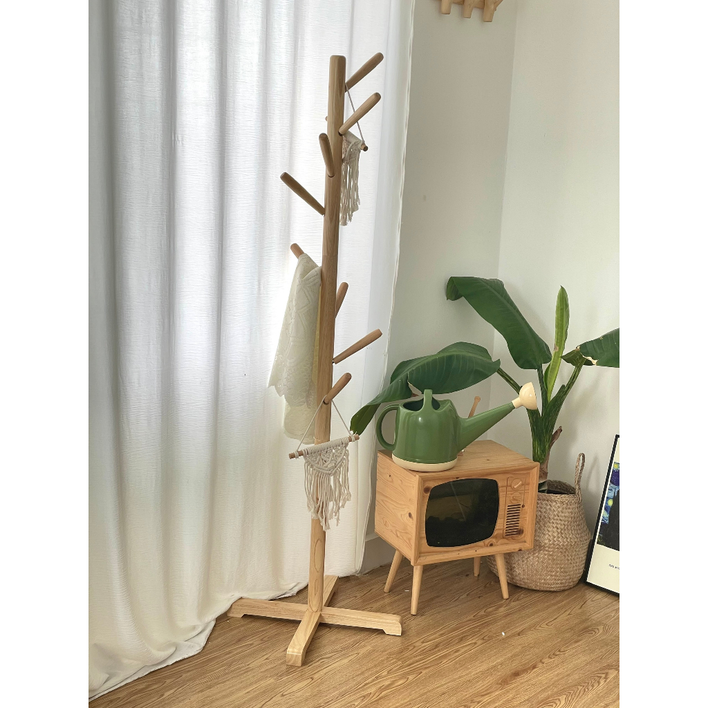 Kệ Móc Đồ, Cây Treo Quần Áo, Túi Xách, Phụ Kiện Decor Tiện Lợi Chắc Chắn Bằng Gỗ Cao Su Nguyên Khối Sơn Phủ
