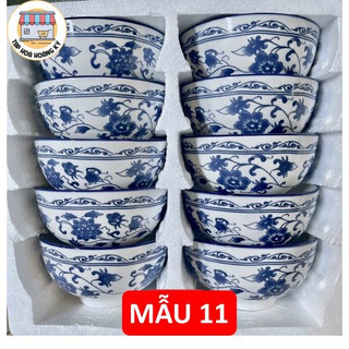 Bộ 10 chén ăn cơm gốm sứ hoa văn 4D viền miệng chén ( không hộp Mousse)