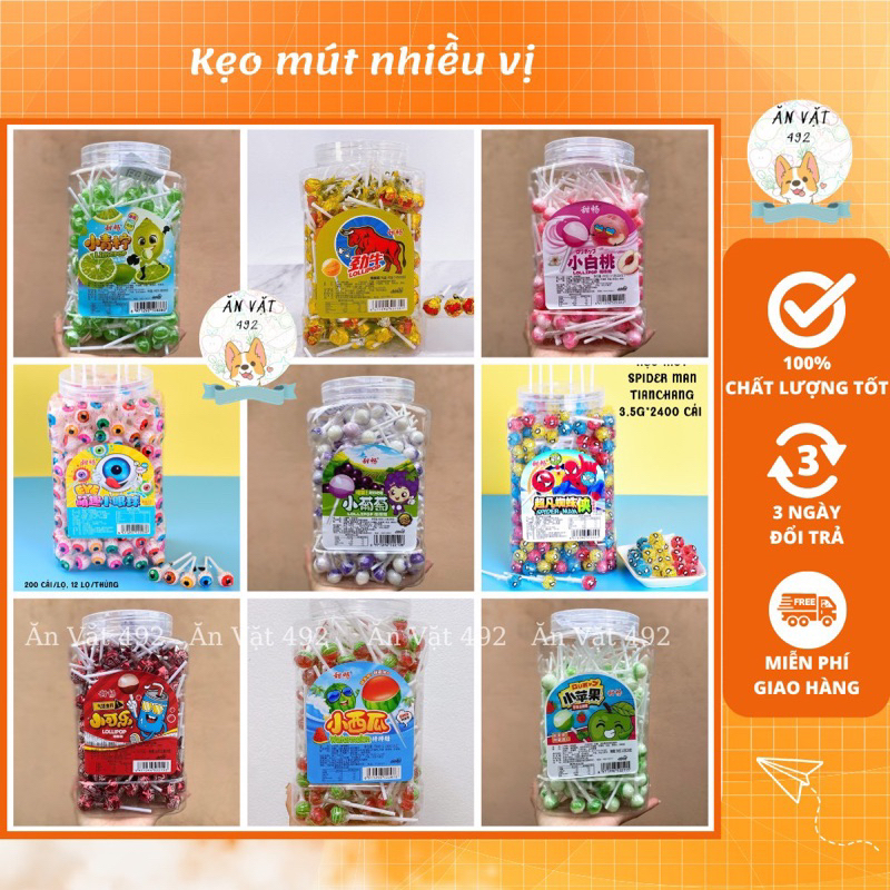 Sỉ-Hũ 200 Cây Kẹo Mút Trái Cây Cầu Vòng Dễ Thương Lollipop Hongkong - Ăn Vặt 492