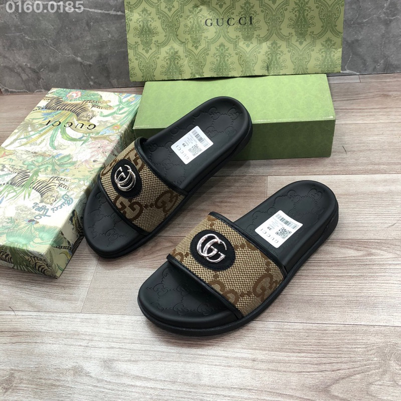 Dép lê nam Gucci quai màu nâu đế cao su chắc chắn mẫu mới 2023