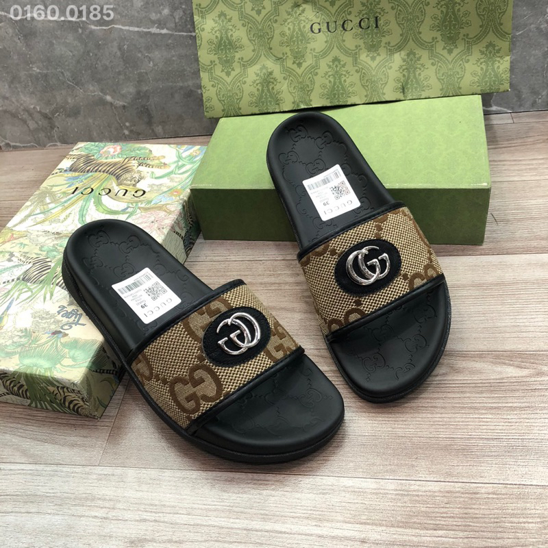 Dép lê nam Gucci quai màu nâu đế cao su chắc chắn mẫu mới 2023