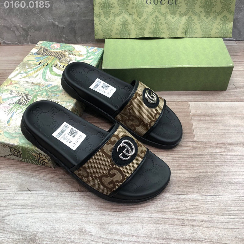 Dép lê nam Gucci quai màu nâu đế cao su chắc chắn mẫu mới 2023