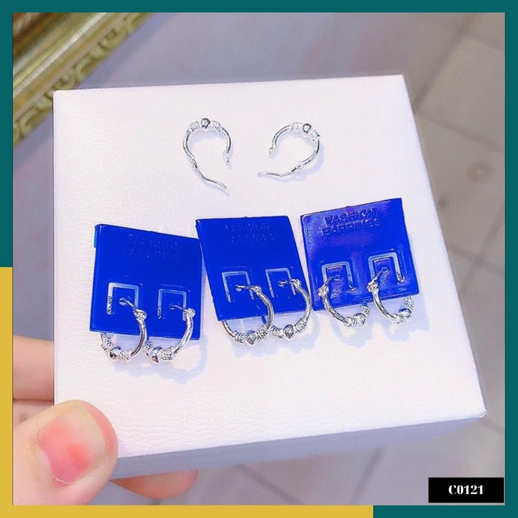 Bông tai/Khuyên tai bạc ta, bạc S925 khuyên tròn xoắn mix bi dành cho bé TIMS C0121