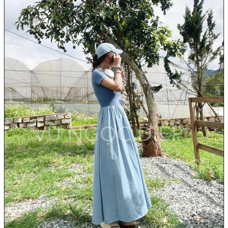 Đầm thun xoè phối denim siêu xinh