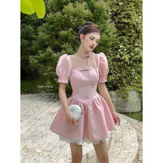 Váy hồng xòe tay phồng xếp li phối voan POPPY DRESS - COQUI