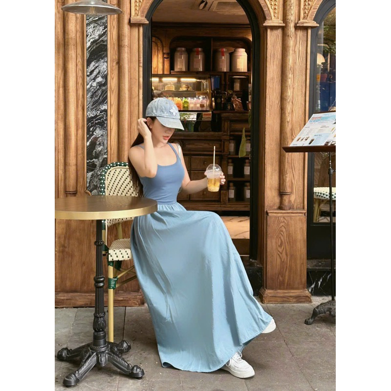 Đầm thun xoè phối denim siêu xinh