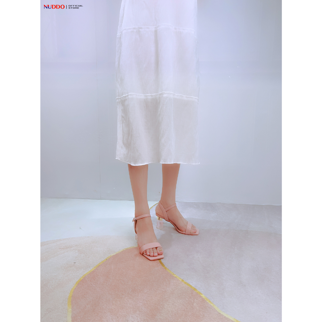 Giày Sandal Cao Gót Nữ Quai Ngang 7 Phân, Dép Nữ Mũi Vuông Gót Trong Sang Chảnh NUDDO_ NC789