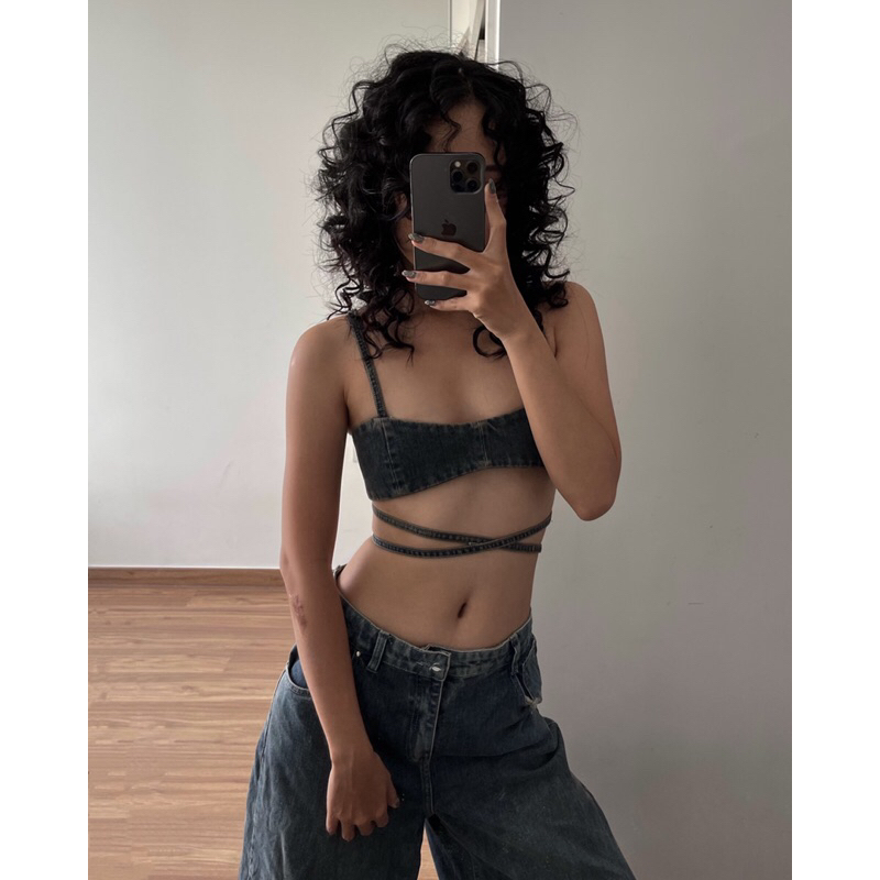 Áo bra cúp ngực denim Melancholy