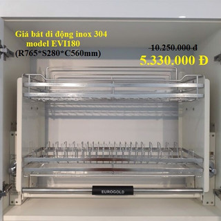 Kệ chén nâng hạ di động eurogold inox 304 cao cấp - không bị han gỉ