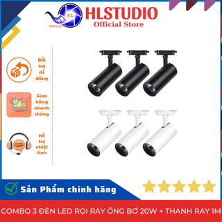 Combo 3 Đèn Led Rọi Ray Ống Bơ 20w + Thanh Ray 1m HL Studio
