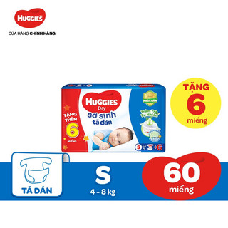 [ Tặng 6 Miếng ] Tã dán sơ sinh Huggies Dry Newborn size S - 54 Miếng