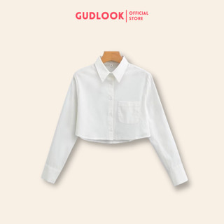 Áo sơ mi croptop gudlook trắng tay dài bồng form rộng