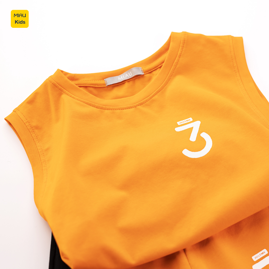 Bộ ba lỗ bé trai hoạ tiết Số 3 Justme thời trang khoẻ khoắn, thun cotton mát mịn cho bé mặc nhà mát mẻ đi học đi chơi
