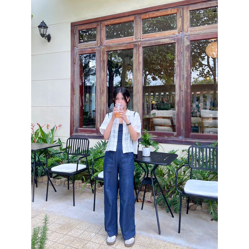 DENIM JUMPSUIT - Jumpsuit denim hai dây - AIMEE