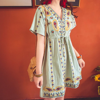 [Sẵn] Đầm Thêu Hoa Baby doll Dáng Ngắn Vintage Phong Cách Bohemian Du Lịch By Tiệm Nhà Liin