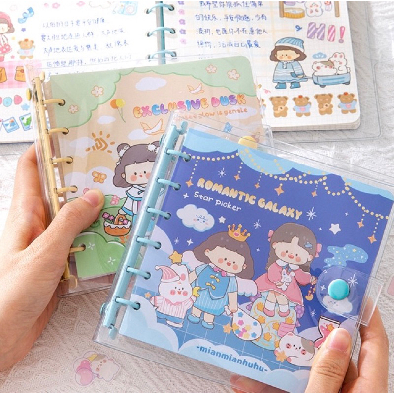 Sổ Còng Sắt Sổ Tay Vuông Hình Cô Gái Đáng Yêu Bìa Bọc Plastic