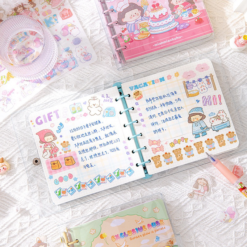 Sổ Còng Sắt Sổ Tay Vuông Hình Cô Gái Đáng Yêu Bìa Bọc Plastic