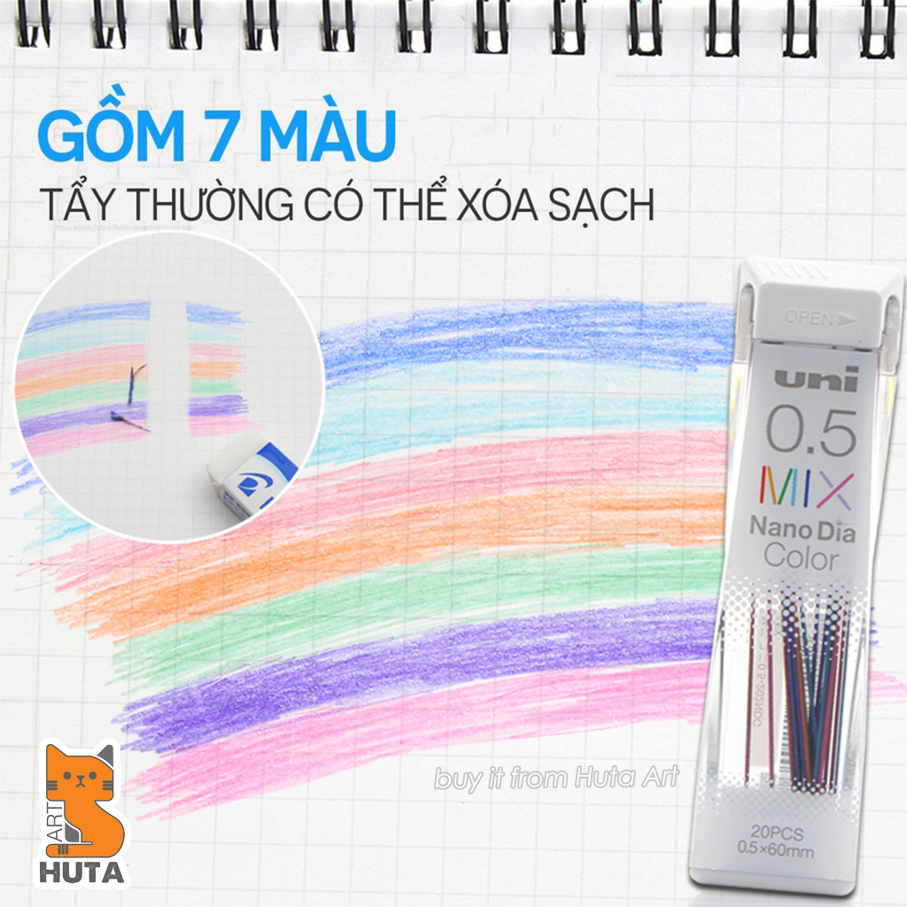 Ngòi chì màu Uni Nano Dia Color - Ruột chì cơ khí cao cấp