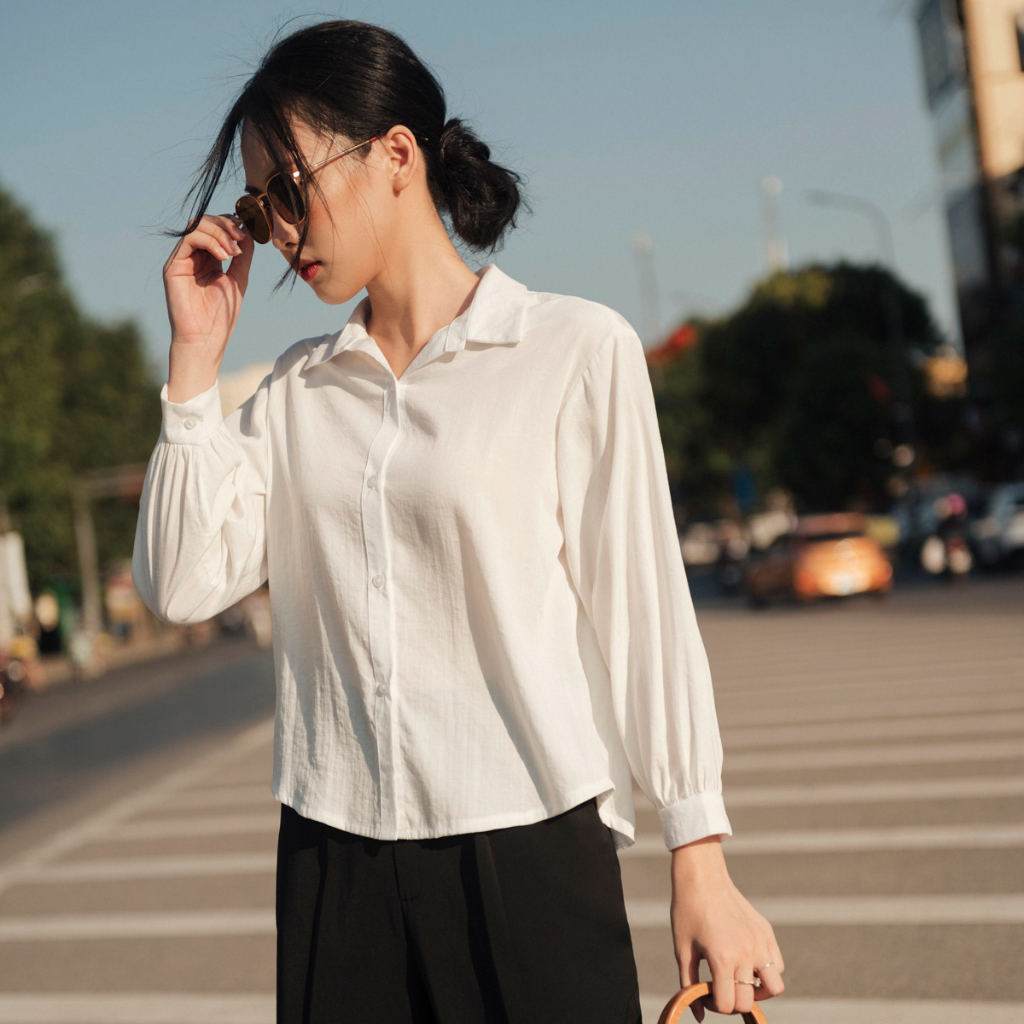 Áo sơ mi trắng nữ Cardigan thiết kế dài tay cổ đức AS012