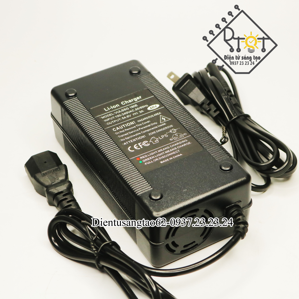 Sạc xe điện 13S 48V (54.6V) 3A, có đèn báo đầy và có quạt tản nhiệt