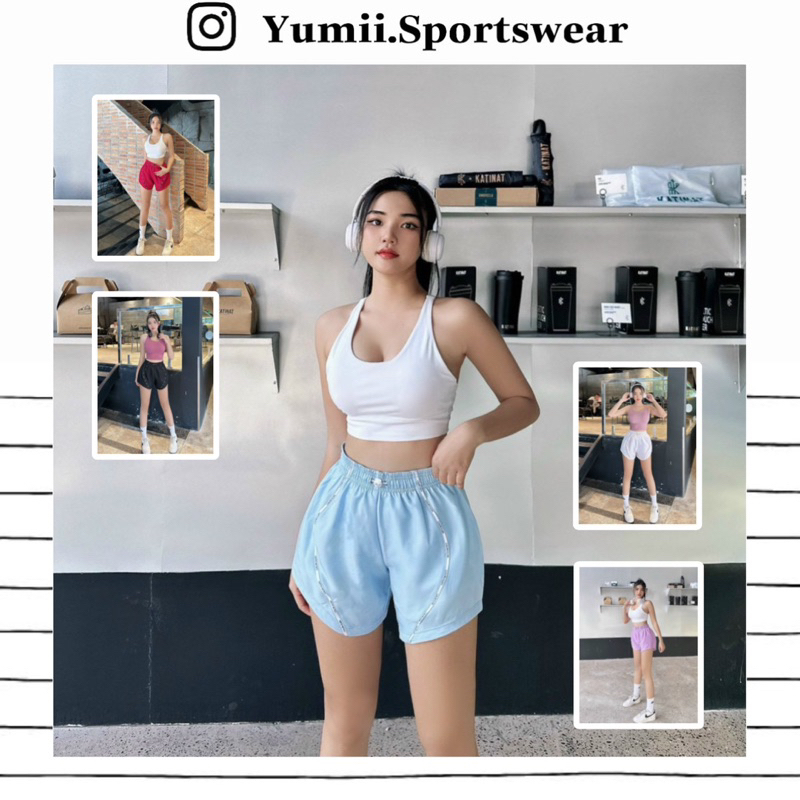 Quần Short Thể Thao Tập Gym Yoga Nữ - Quần Thể Thao Đùi Ngắn Dáng Boxer Phối Viền Calvin, Quần 2Lớp Thoáng Mát