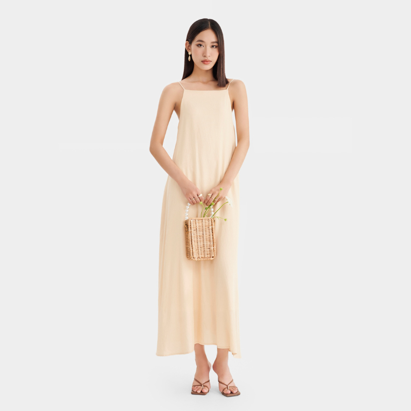 Đầm maxi MARC FASHION 2 dây form suông hở lưng thắt nơ - FALH053123